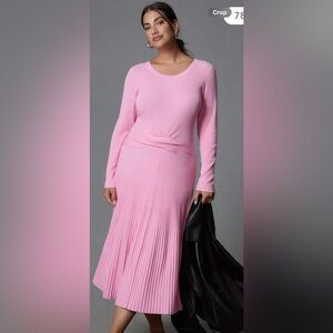 NWT Anthropologie size S long sleeve midi sweater dress in pink